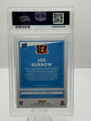 2020 Panini Donruss Rated Rookie Yellow Press Proof #301 Joe Burrow PSA 8