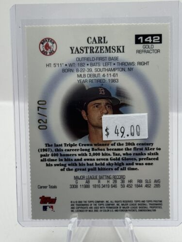 2002 Topps Pristine Gold Refractor #142 Carl Yastrzemski Boston Red Sox 02/70