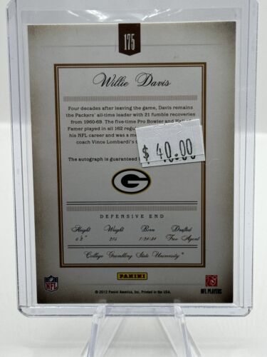 2012 Panini Prime Signatures Willie Davis Auto Green Bay Packers 12/33