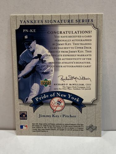 2003 Upper Deck Pride of New York Yankees Signature Series Jimmy Key Auto