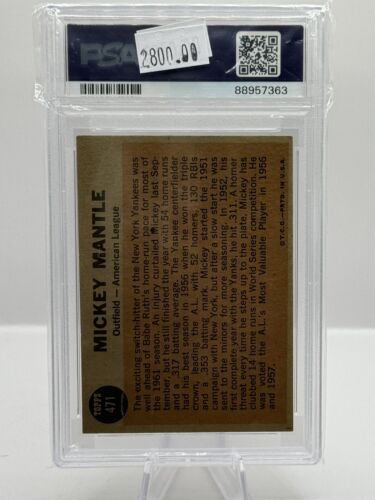 1962 Topps All Star #471 Mickey Mantle Auto PSA 4 / 7 Auto