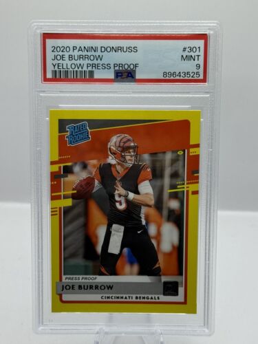 2020 Panini Donruss Rated Rookie Yellow Press Proof #301 Joe Burrow PSA 9