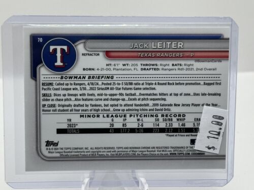 2024 Bowman Chrome Refractor RC #70 Jack Leiter Texas Rangers 356/499