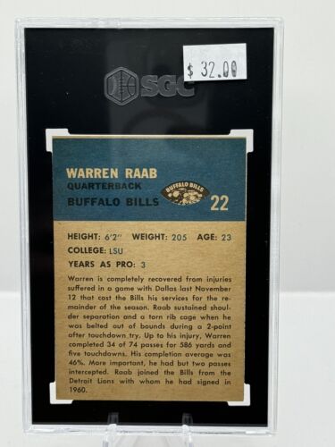 1962 Fleer #22 Warren Raab Buffalo Bills SGC 7