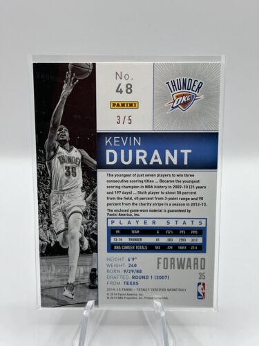2014-15 Panini Totally Certified Green #48 Kevin Durant Patch OKC Thunder 3/5