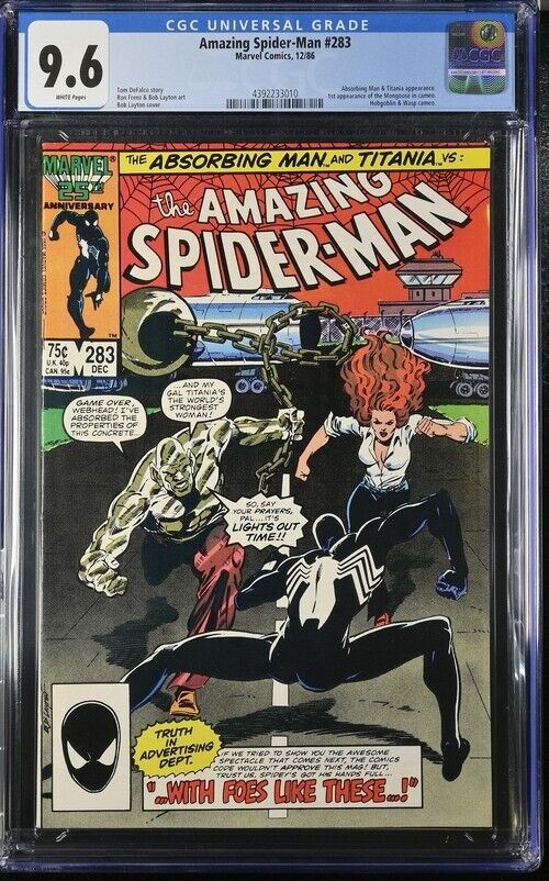 1986 Marvel Comics #283 Amazing Spider-Man 1st Appearance Mongoose Cameo CGC 9.6