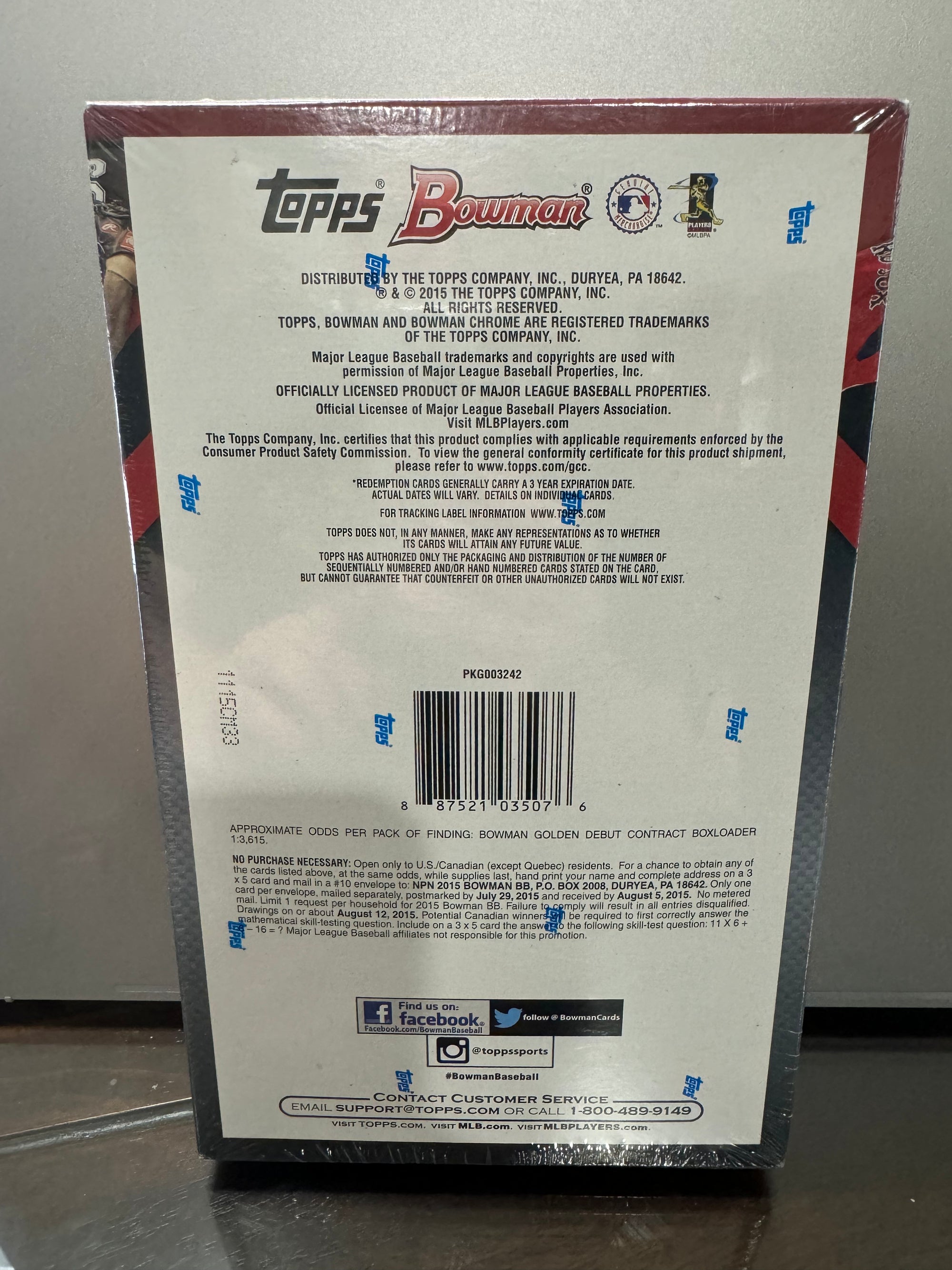 2015 Bowman Baseball Hobby Box - Factory Sealed