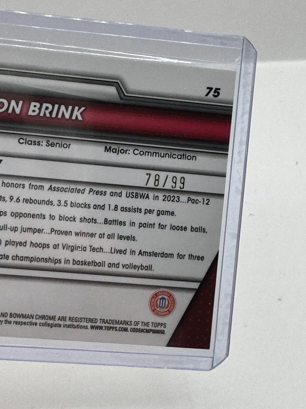 Cameron Brink Green 78/99 2024 Bowman Chrome U #75 Stanford