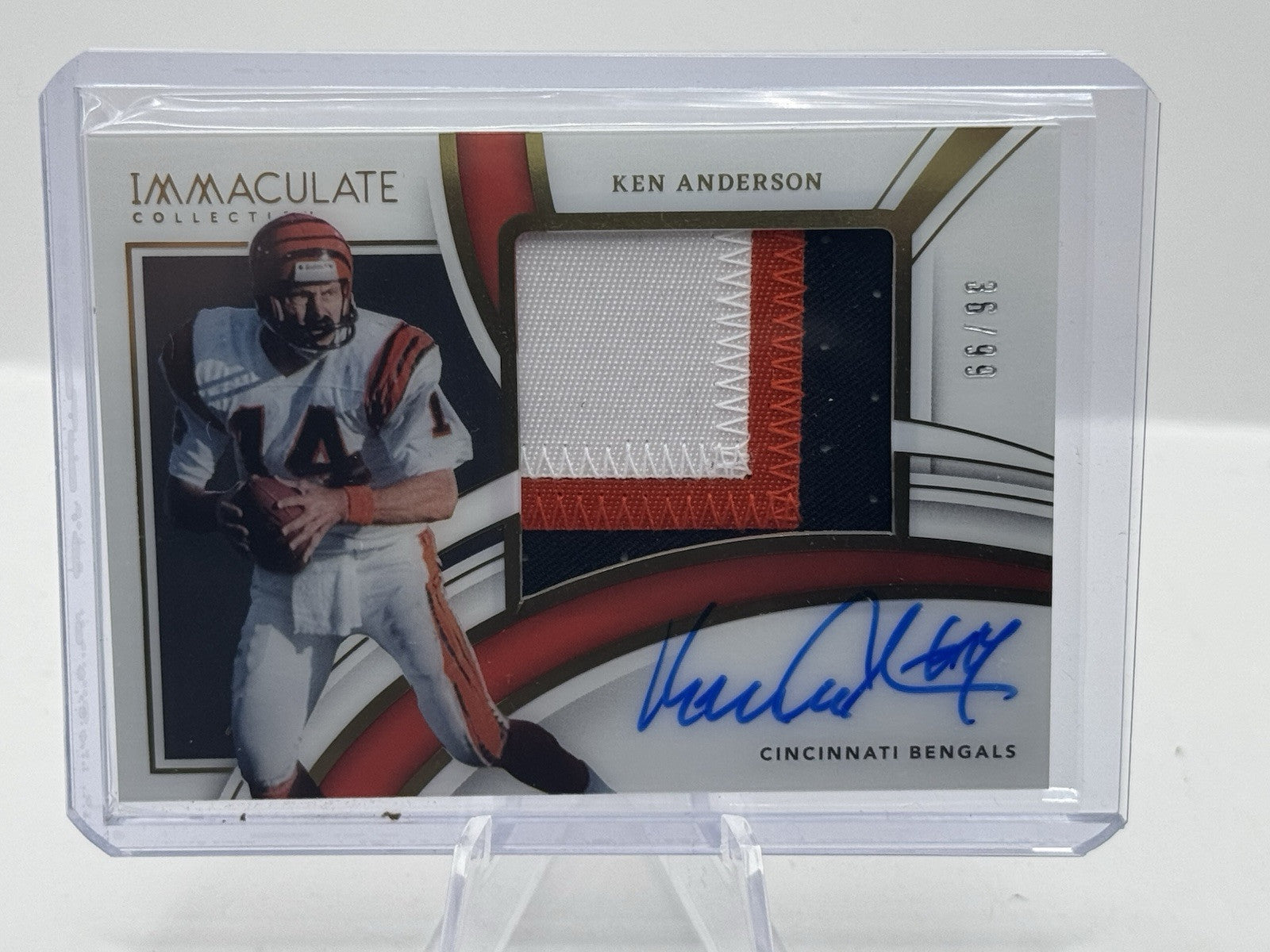 Ken Anderson Auto 3 Color Patch 36/99 2022 Panini Immaculate Cincinnati Bengals