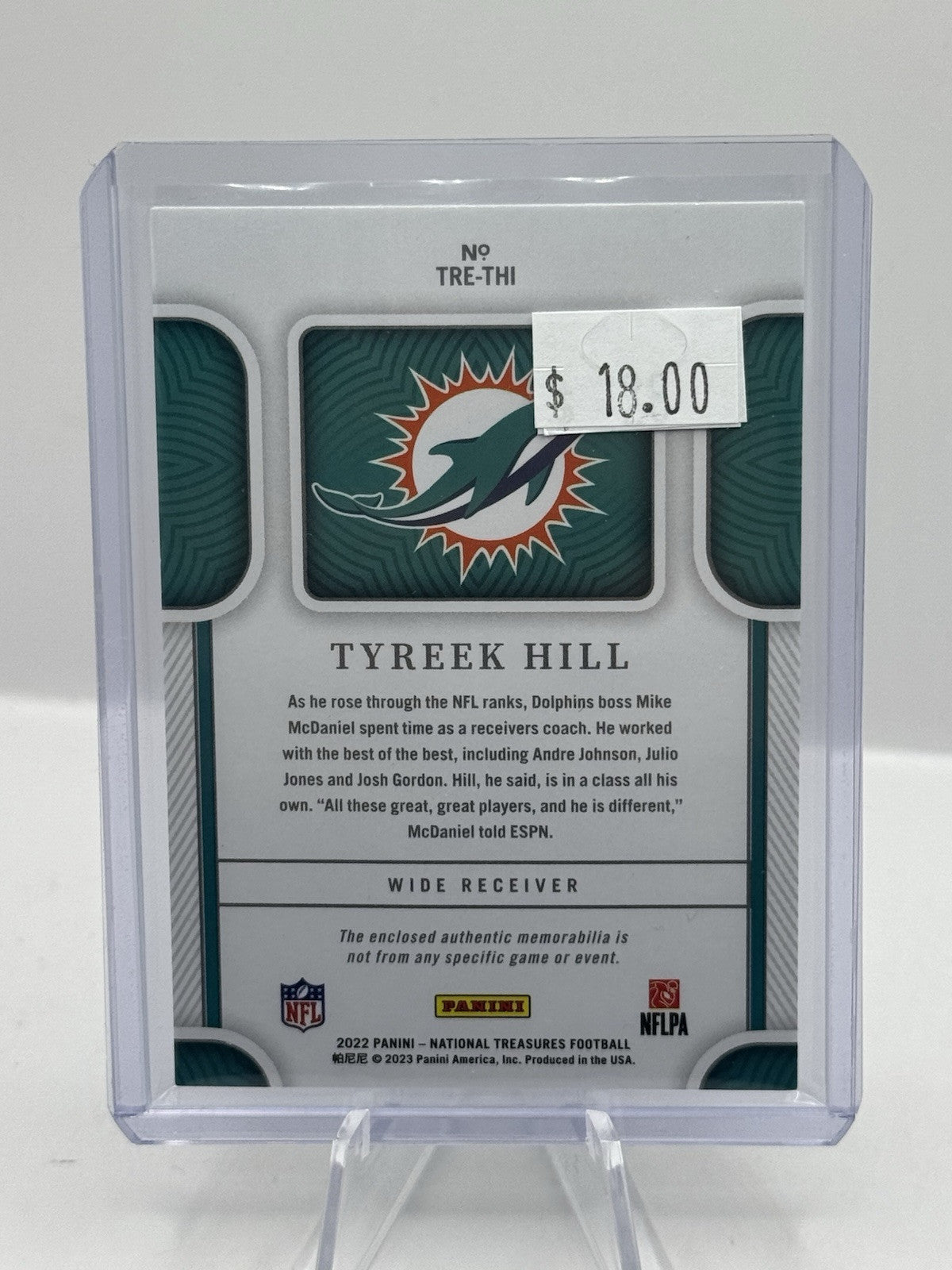 Tyreek Hill Patch 06/49 2022 Panini National Treasures Tremendous Dolphins