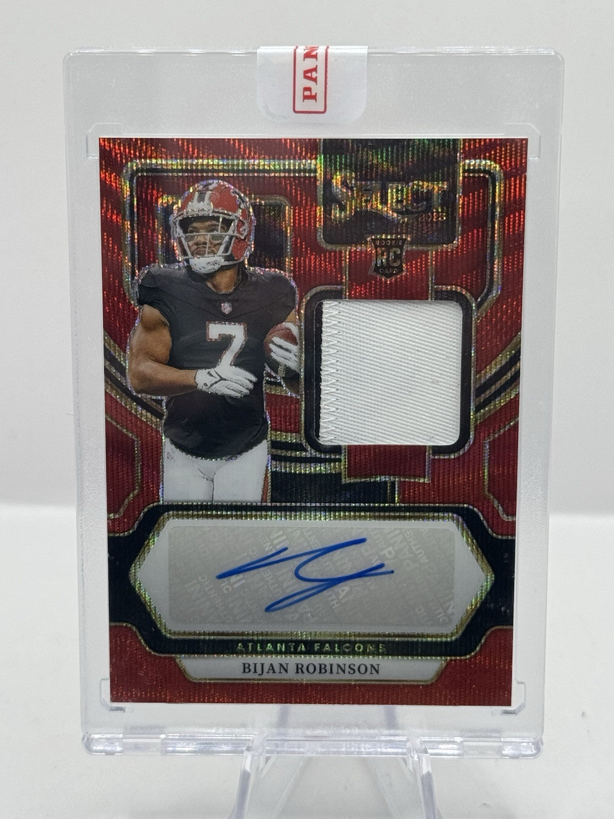 Bijan Robinson Auto RC Patch Red Wave 2023 Panini Select Atlanta Falcons